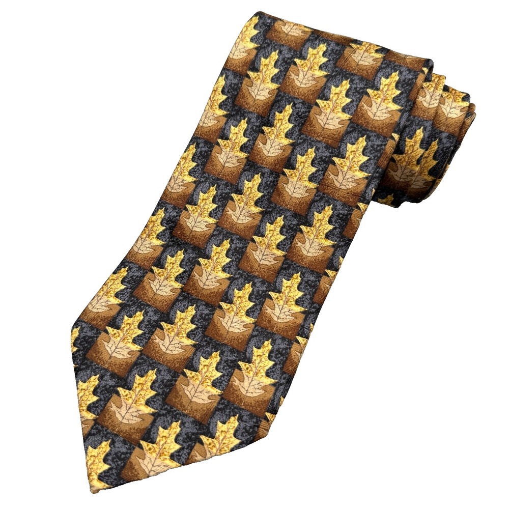 Ermenegildo Zegna Tie Mens Leaves Geometric Nature Art Silk Luxury Necktie Brown